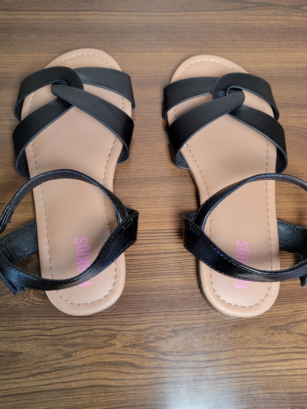 FabKids Girls Black Ankle-Strap Flat Sandals - Size 2 - Picture 4 of 4